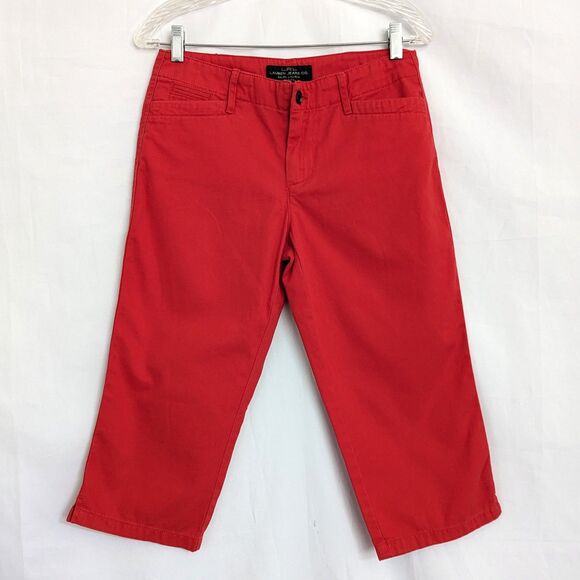 LRL Ralph Lauren Jeans Co Red Cotton Midcalf Chino Capri Womens Size 2P - Picture 1 of 12